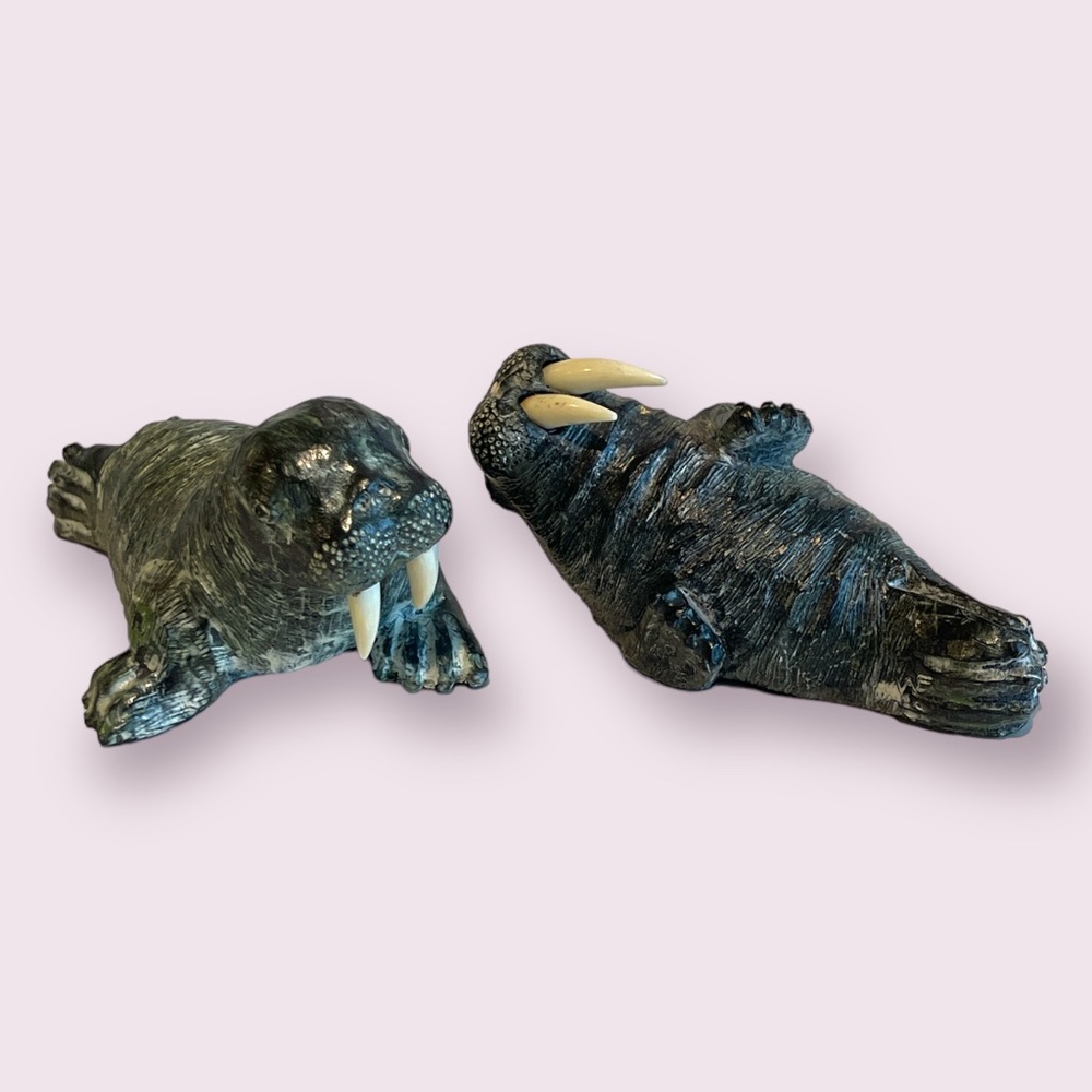 Vintage Carved Soapstone Walrus Pair